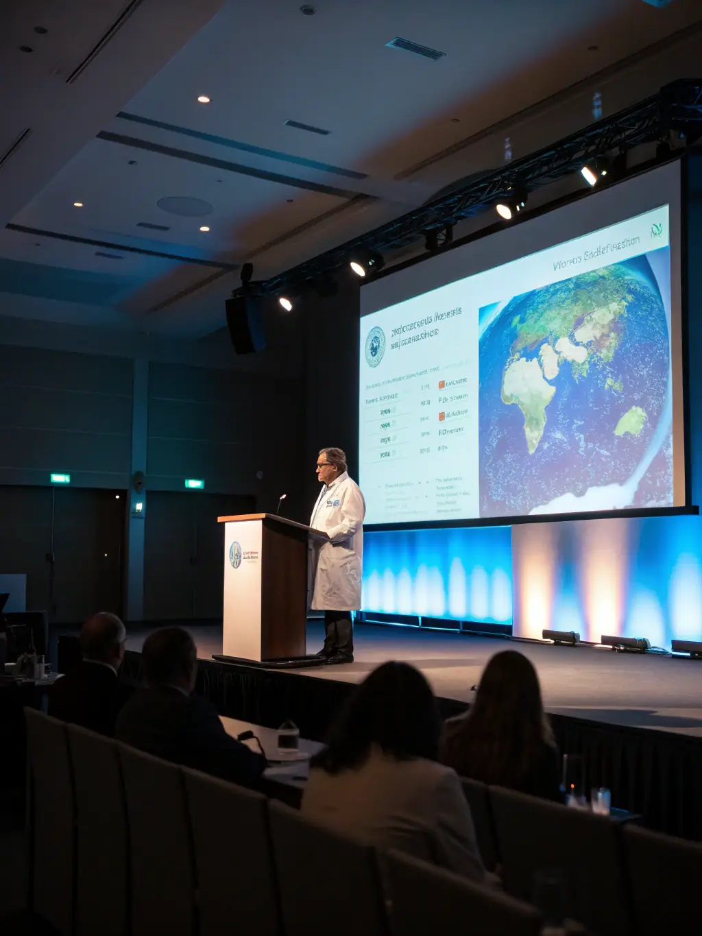A dynamic scene from MYRICA’s annual Wildlife Conservation Conference, showing speakers presenting to an engaged audience of scientists and community leaders.